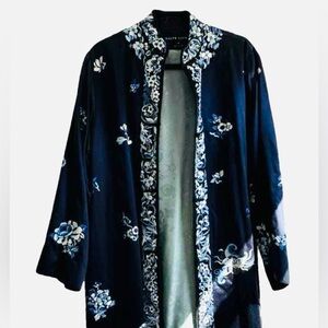 Ralph Lauren Black Label Midnight Blue Embroidered Silk Floral Kimono/Robe